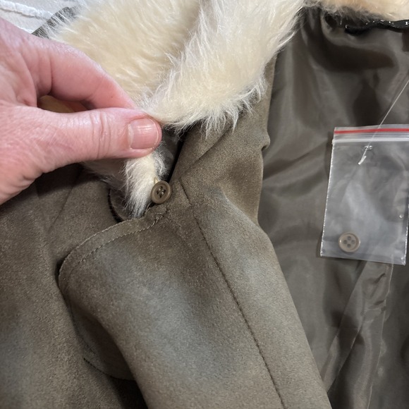 Hyfve Jacket Blazer Women's Sz S Faux Leather Suede olive Green Faux Fur Trim - Picture 8 of 15